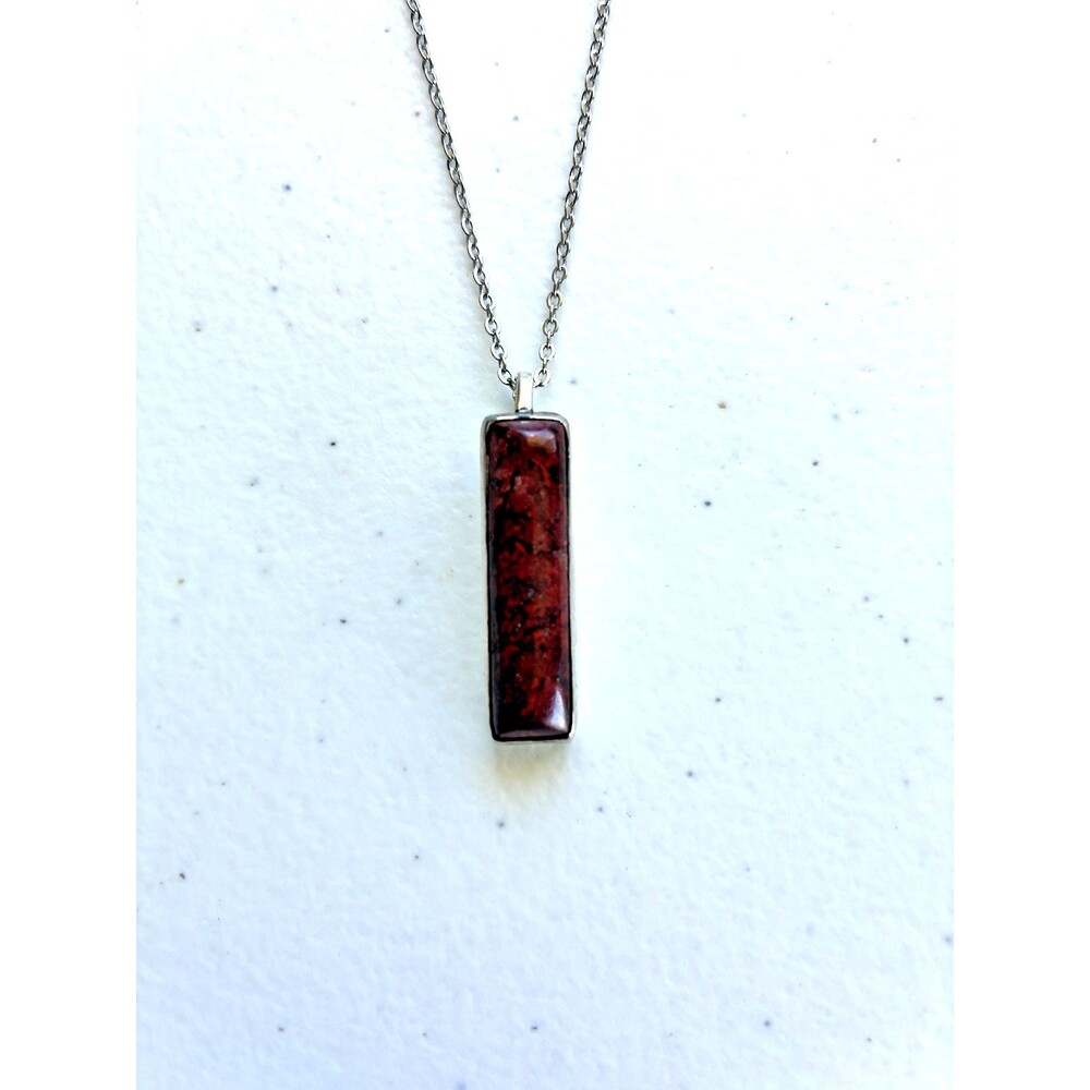 Red Jasper and Silver Column Pendant Necklace with Lobster Claw Clasp
